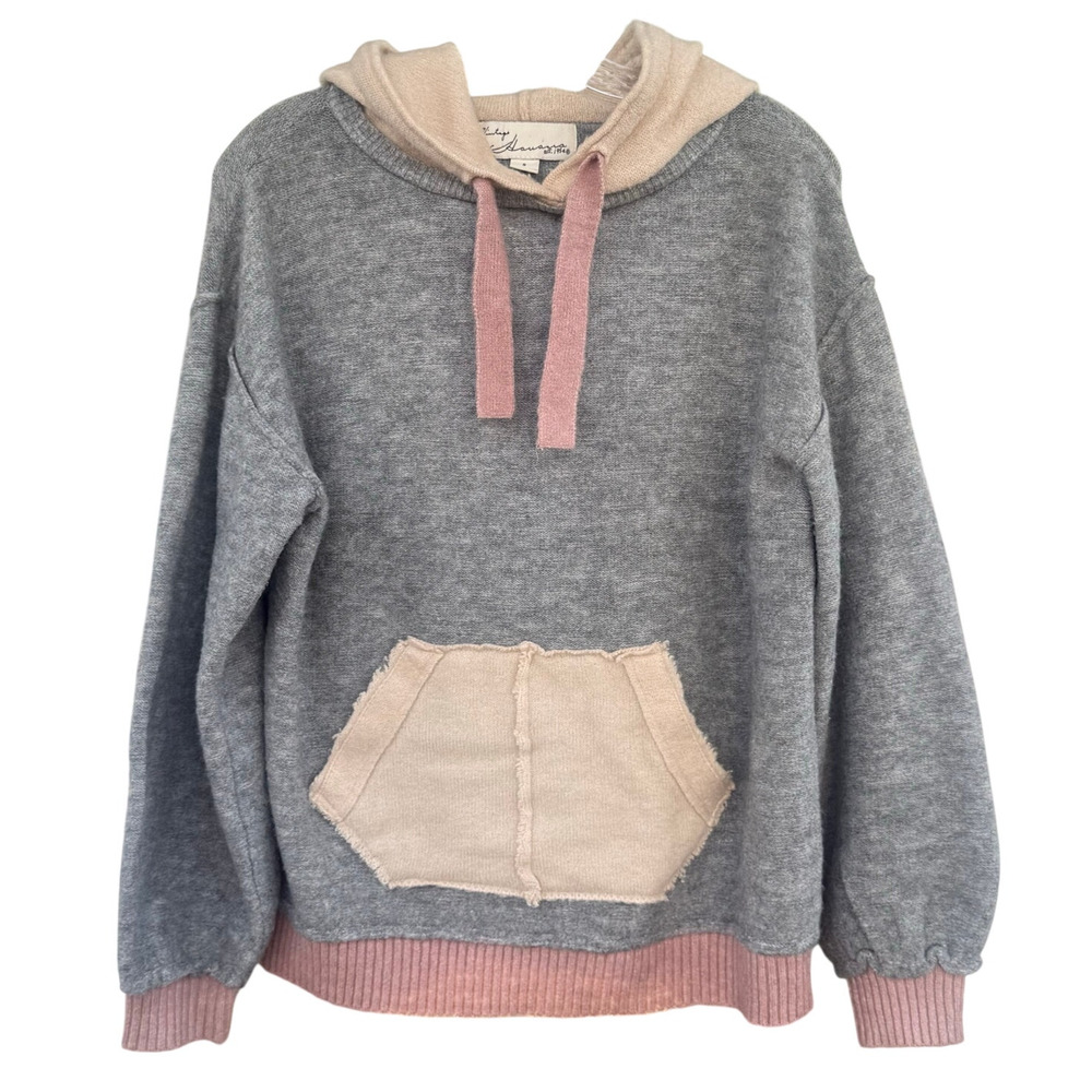 Vintage Havana Knit Loungewear Sweatshirt Gray Pink Colorblock Hoodie